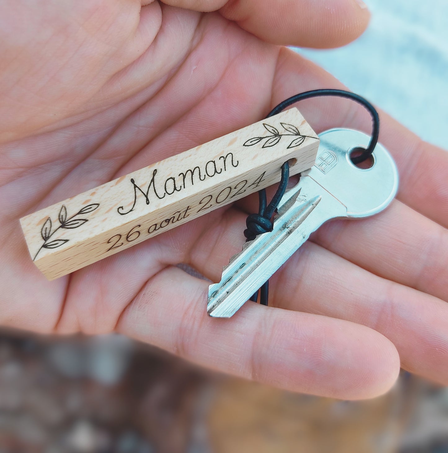 Porte-clés bois de hêtre personnalisé