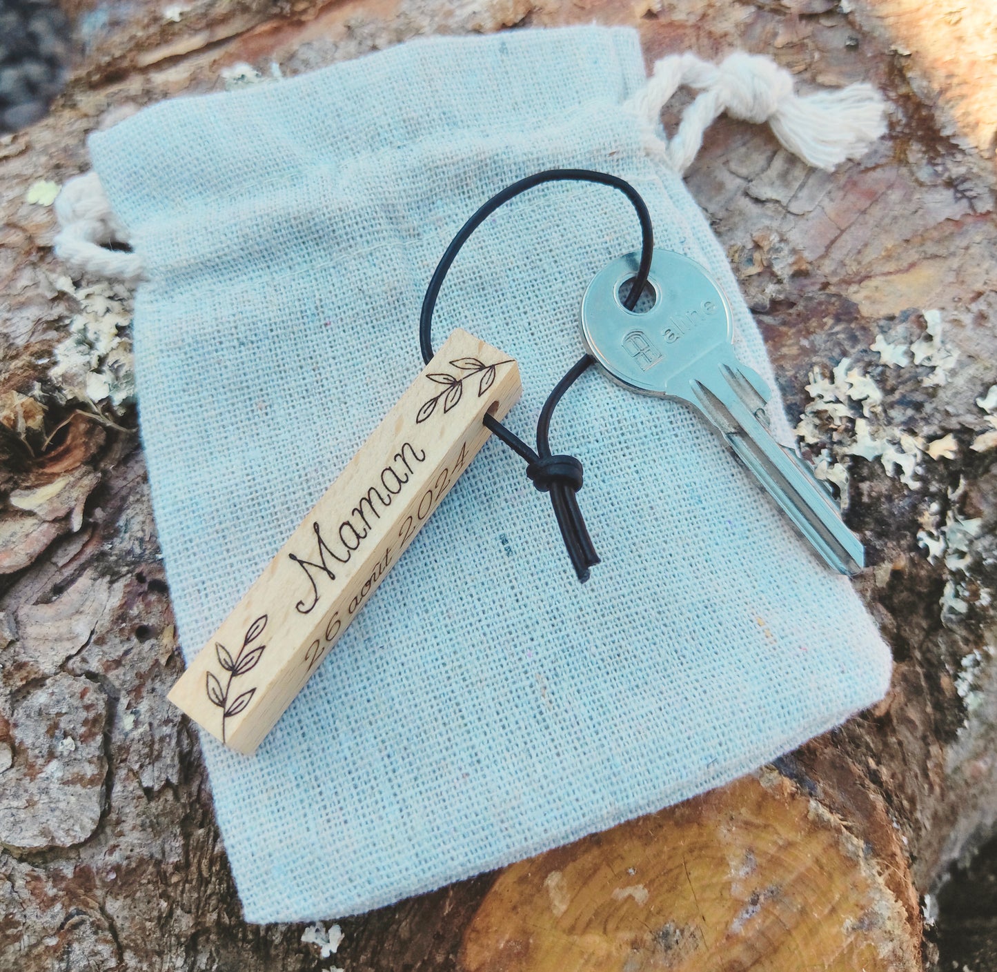 Porte-clés bois de hêtre personnalisé