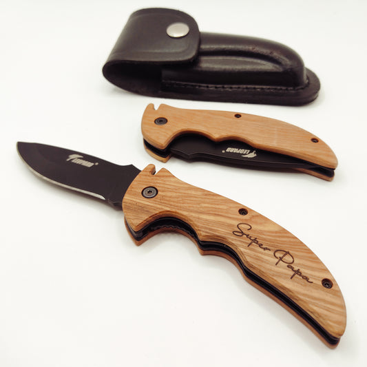 Couteau pliant avec parements en bois personnalisés