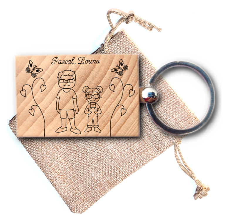 Porte clés 2 personnes personnalisé - L'Atelier du bois 88