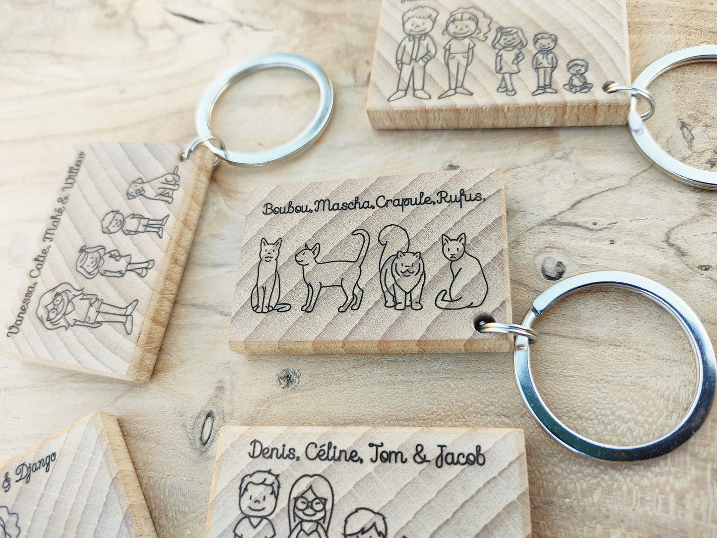 Ensemble porte clés personnalisés en bois