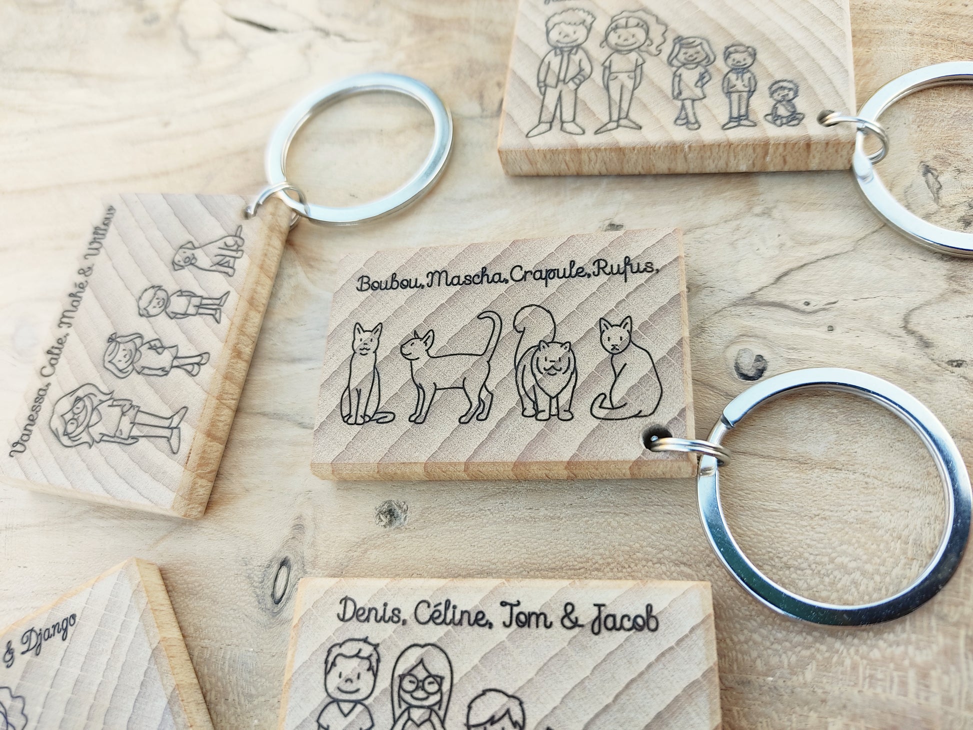 Ensemble porte clés personnalisés en bois