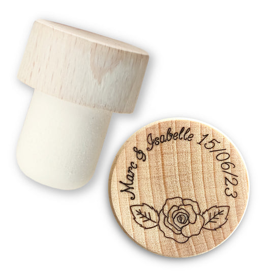 Bouchon bouteille de vin personnalisé motif floral - L'Atelier du bois 88