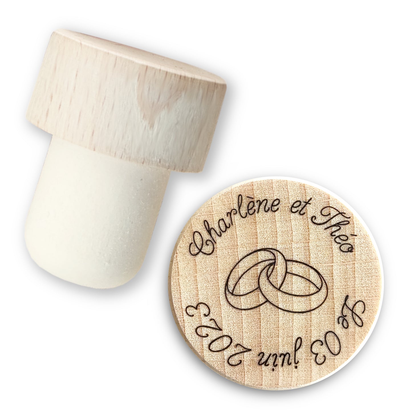 Bouchon bouteille de vin personnalisé Mariage - L'Atelier du bois 88