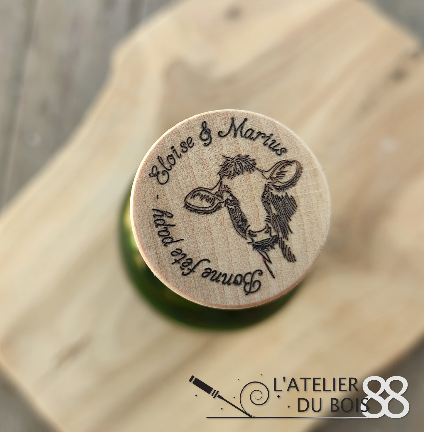 Bouchon bouteille de vin personnalisé - L'Atelier du bois 88