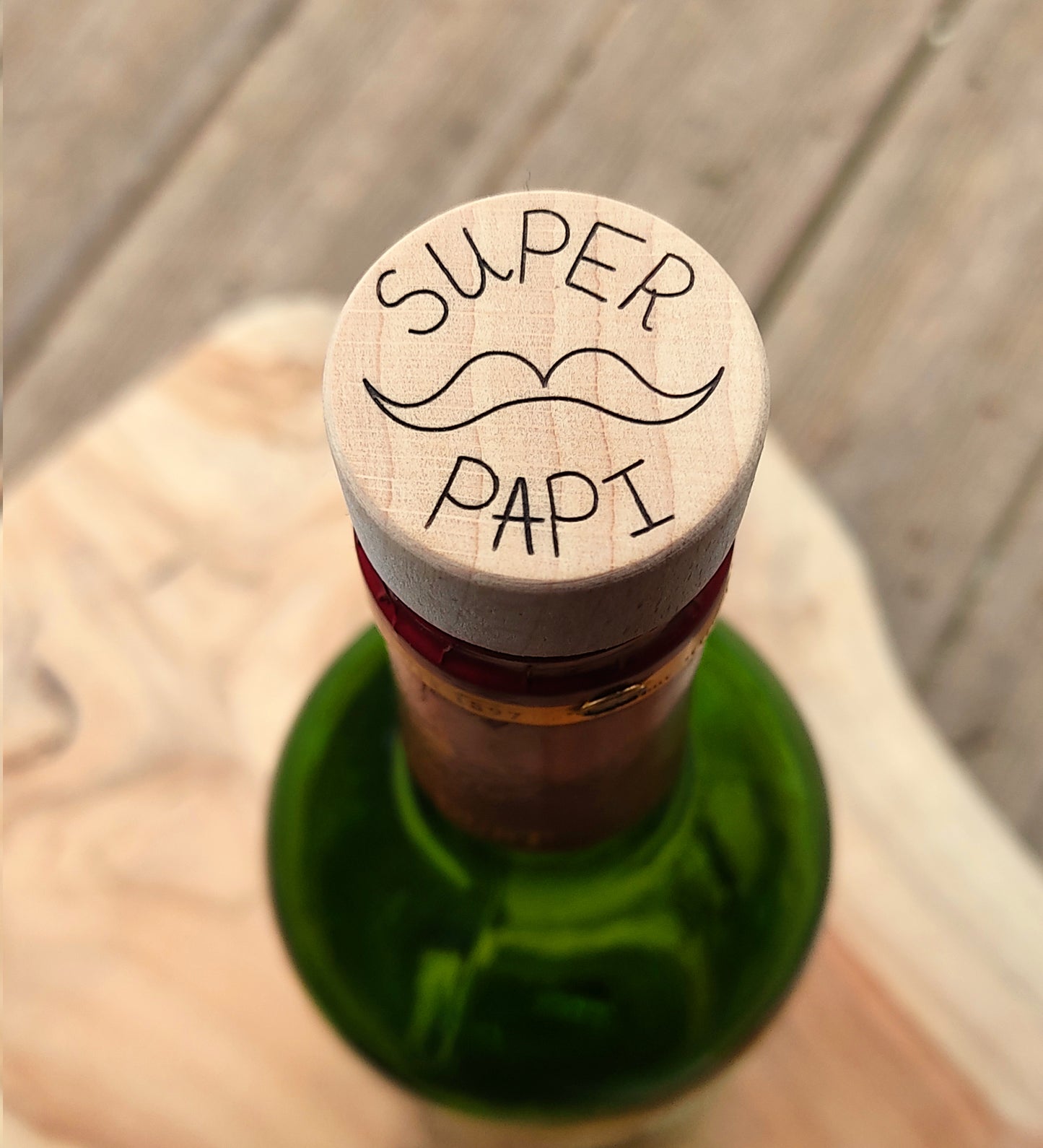 Bouchon bouteille de vin personnalisé Super Papa, Papi .... - L'Atelier du bois 88