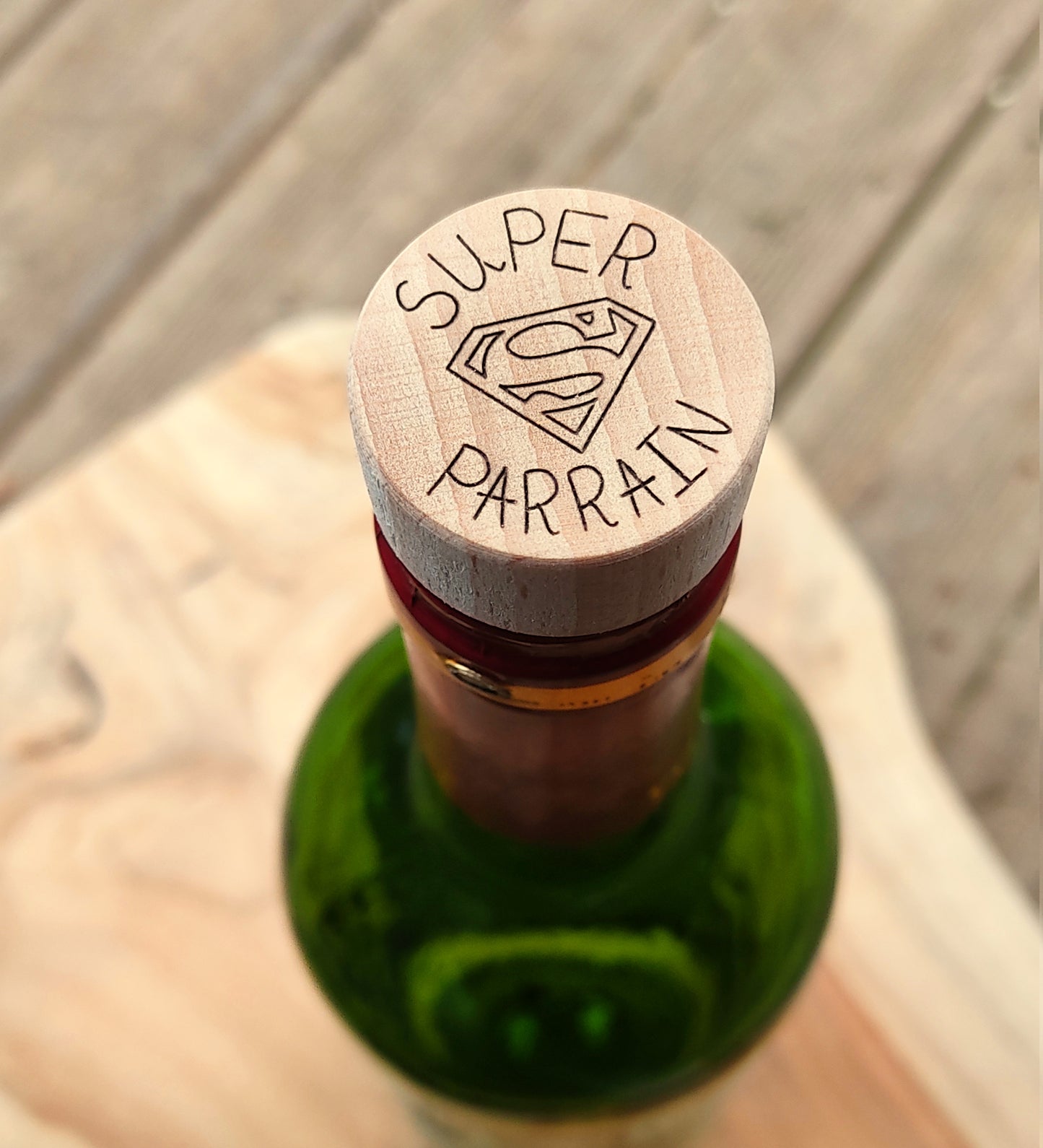 Bouchon bouteille de vin personnalisé Super Papa, Papi .... - L'Atelier du bois 88