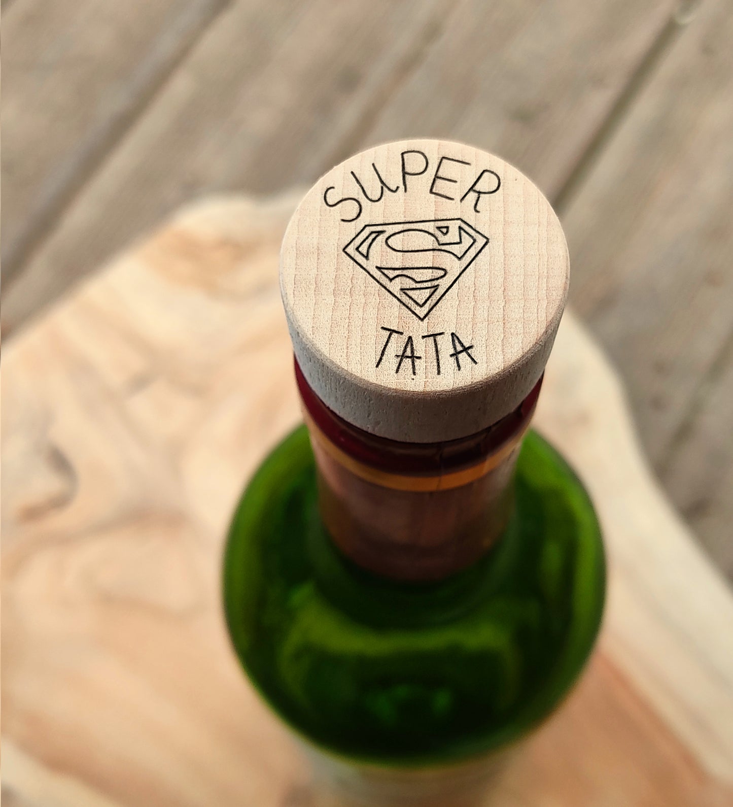 Bouchon bouteille de vin personnalisé Super Papa, Papi .... - L'Atelier du bois 88