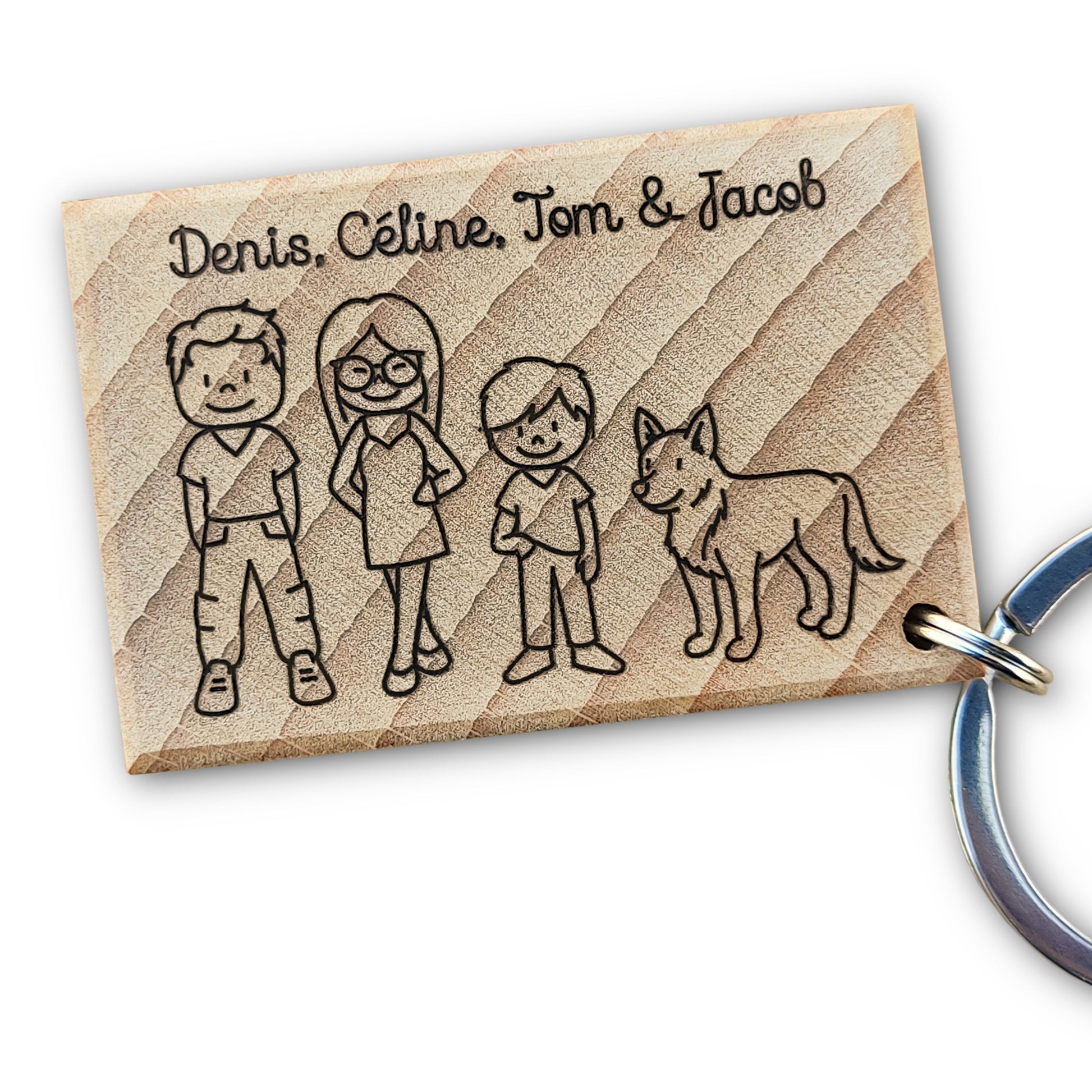 Porte clés avec gravures personnages et animaux