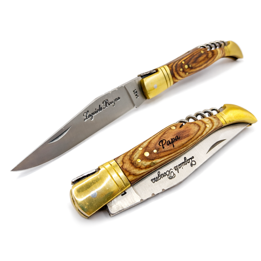 Couteau Laguiole Bougna en bois personnalisé et tire-bouchon