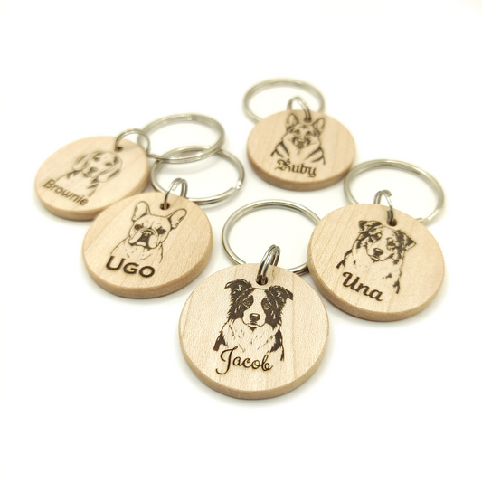 Médaille pour chien en bois massif