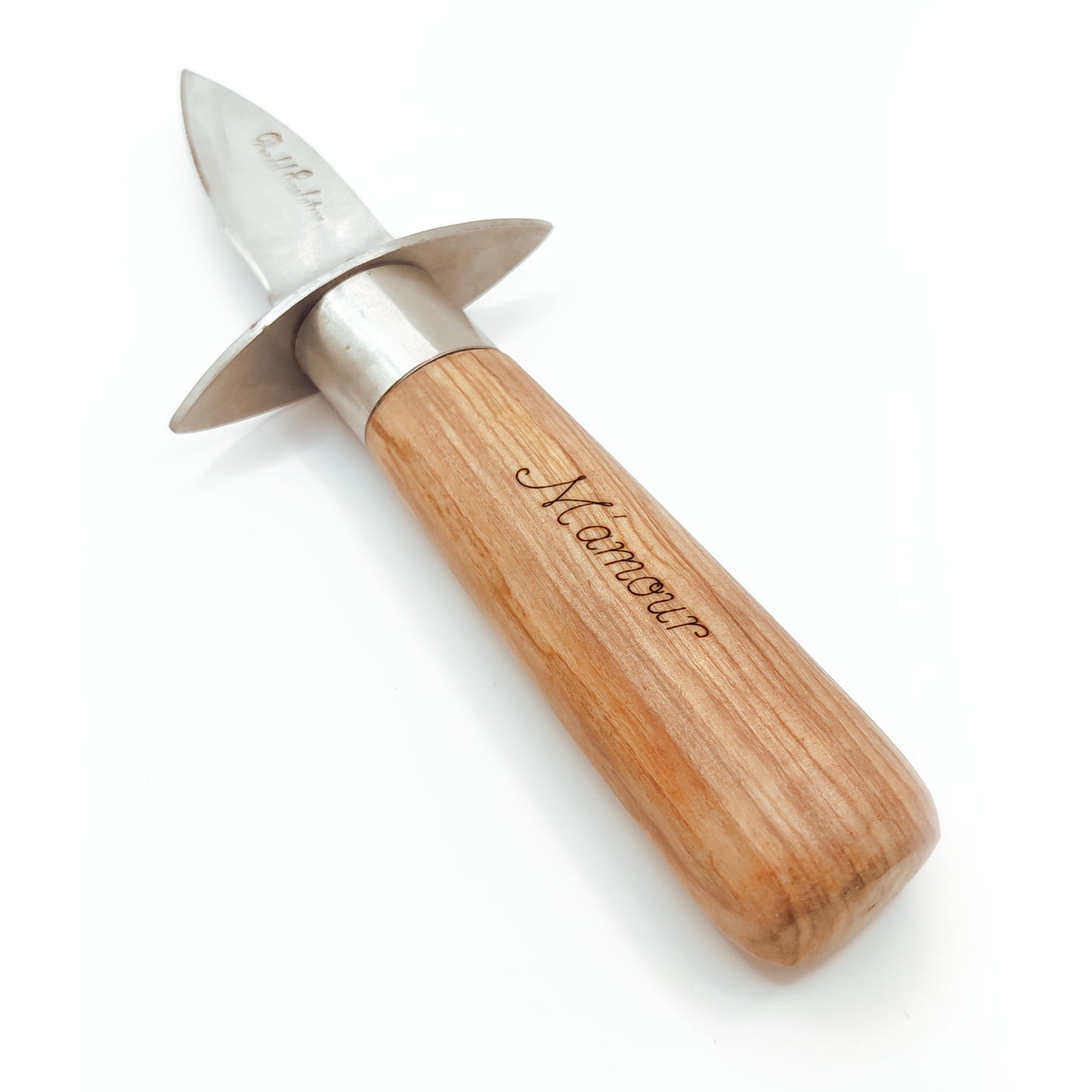 Couteau à huître avec garde et manche bois personnalisé