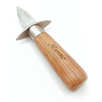 Couteau à huître avec garde et manche bois personnalisé