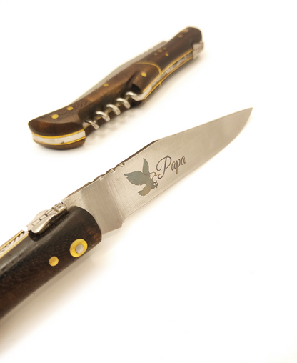 Couteau Laguiole Bougna en bois personnalisé et tire-bouchon