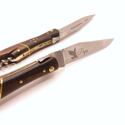 Couteau Laguiole Bougna en bois personnalisé et tire-bouchon