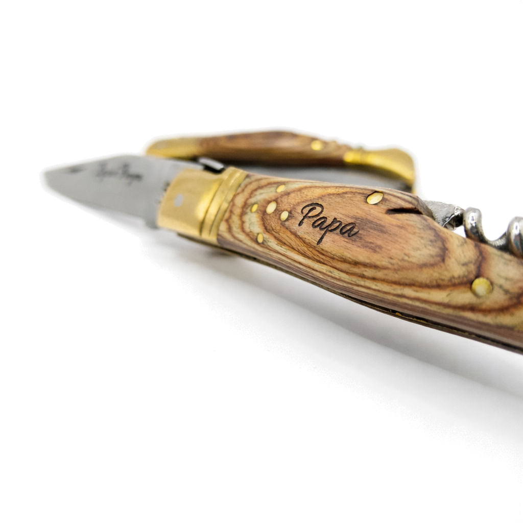 Couteau Laguiole Bougna en bois personnalisé et tire-bouchon