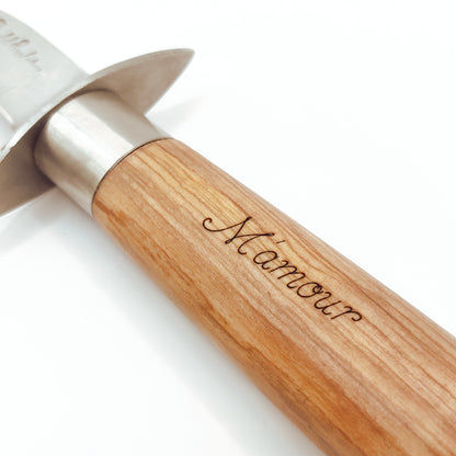 Couteau à huître avec garde et manche bois personnalisé