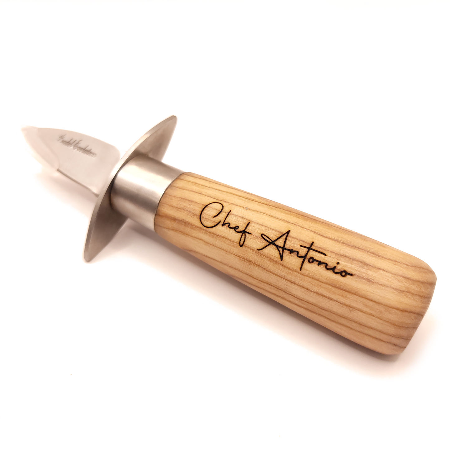 Couteau à huître avec garde et manche bois personnalisé