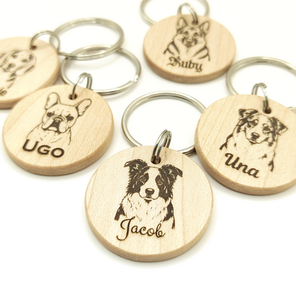 Médaille pour chien en bois massif