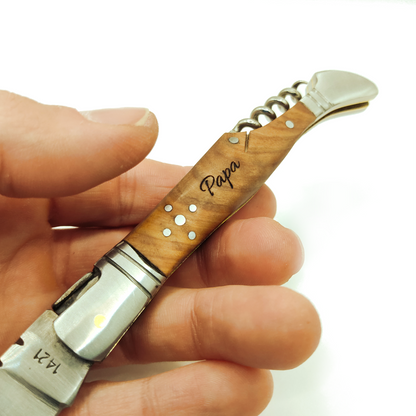 Couteau Laguiole Bougna en bois personnalisé et tire-bouchon