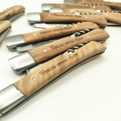 Couteau rustique en bois personnalisé et tire-bouchon