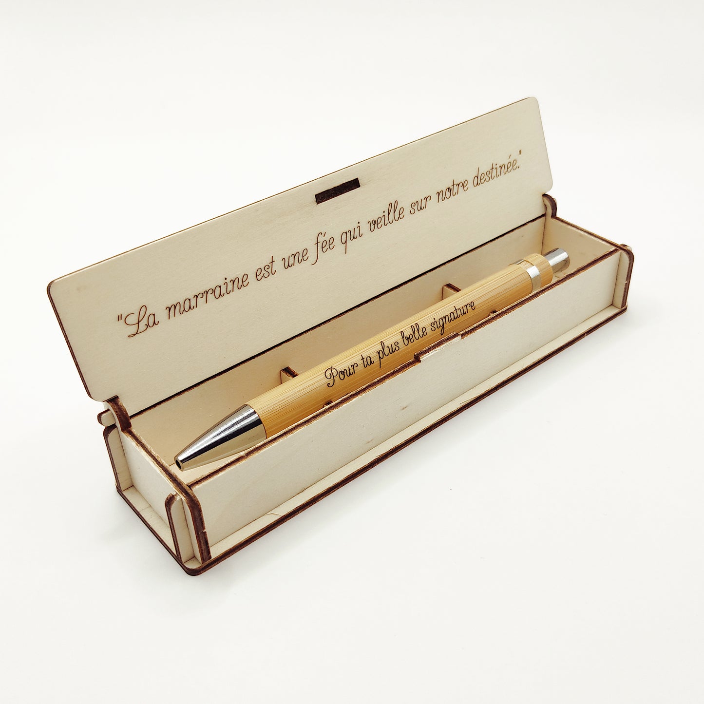 Stylo et boîte en bois personnalisés