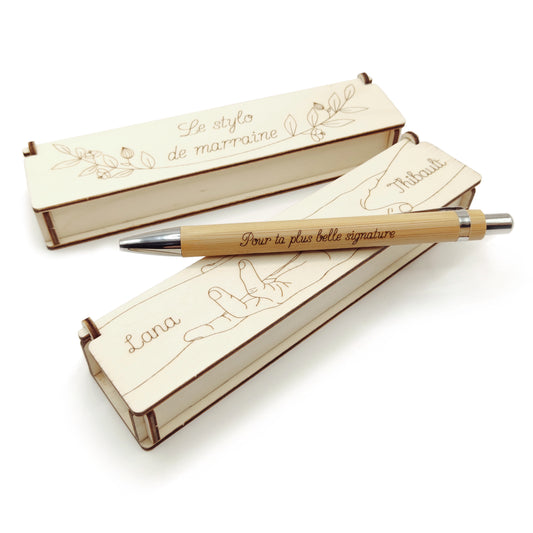 Stylo et boîte en bois personnalisés
