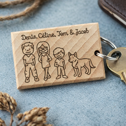Porte clé famille bois massif