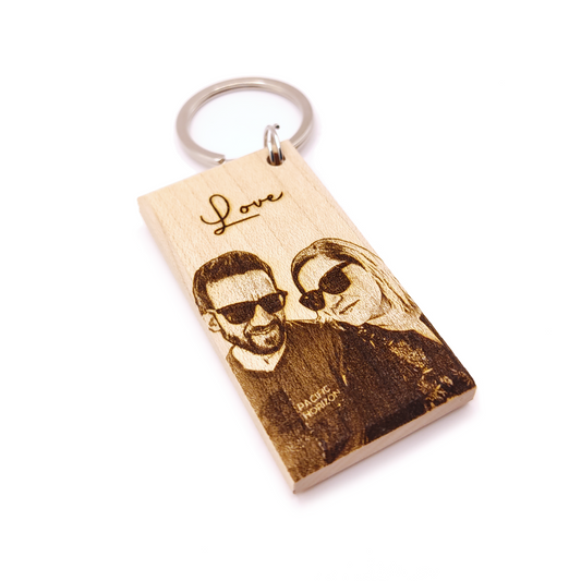 Porte-clés en bois massif personnalisé – Gravure photo et texte