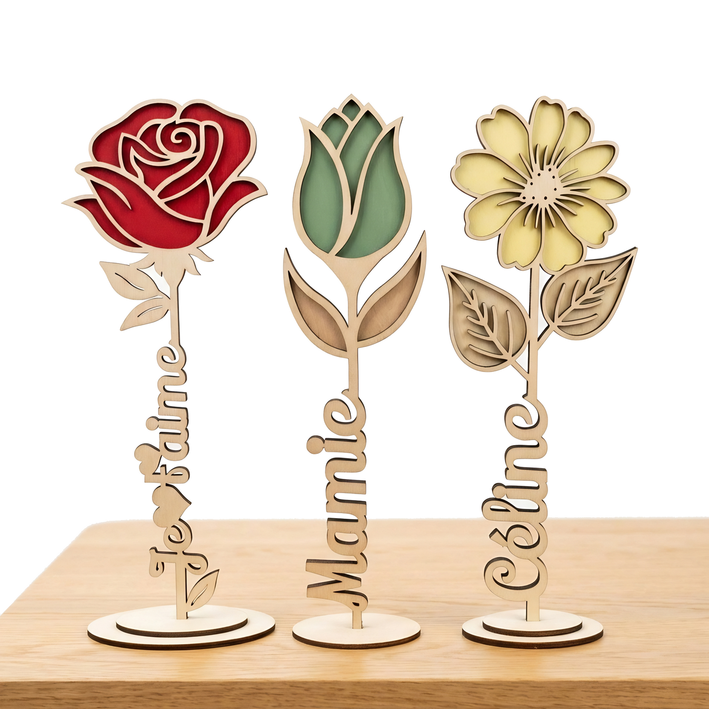 Fleurs en bois personnalisées