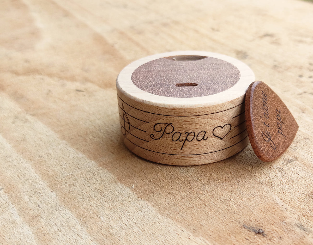 Boîte à Médiators Personnalisée En Bois Gravé - Cadeau Unique Pour Musicien, Papa, Maman Ou Anniversaire
