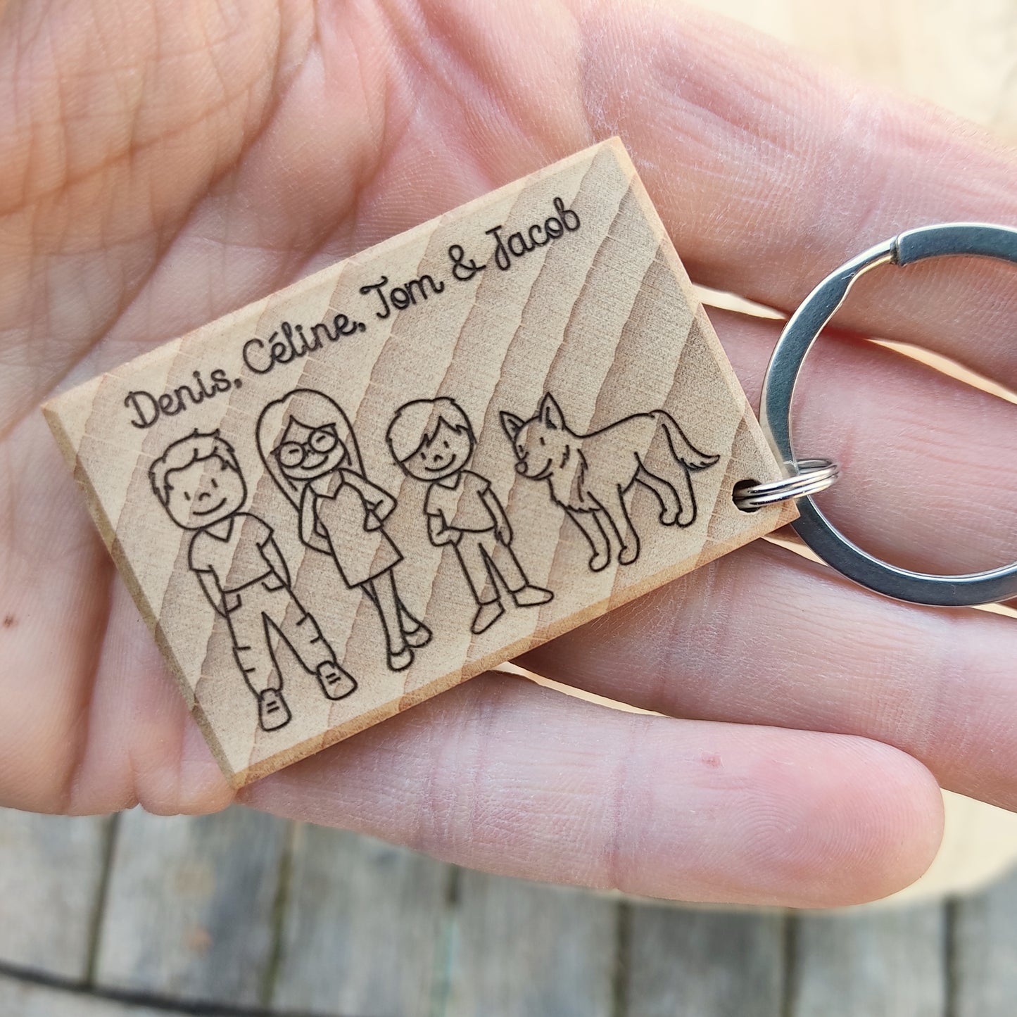 Porte clé personnalisé famille en bois - Porte clés bois et cuir -  creationsdere