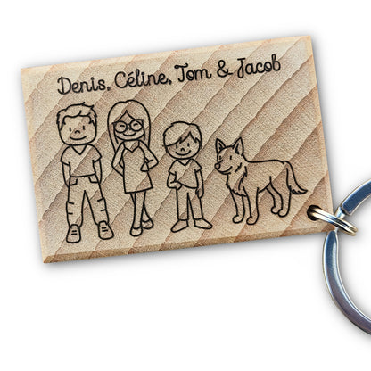 Porte clés avec gravures personnages et animaux